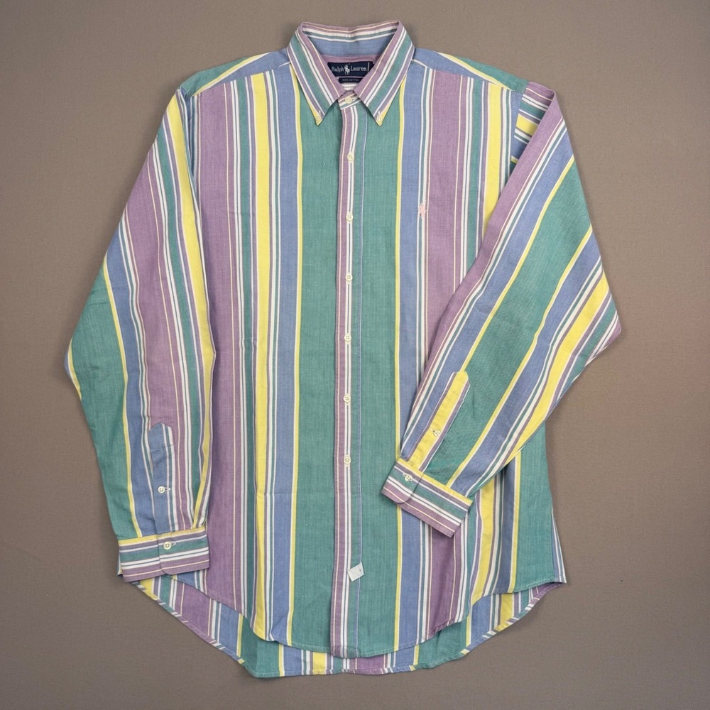 Ralph Lauren Mens XL Striped Button Down Shirt Cotton Long Sleeve Multi Color